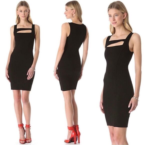 Helmut Lang Black Gala Knit Square Neck Cut Out Bodycon Dress Southern Charm L - Picture 2 of 8